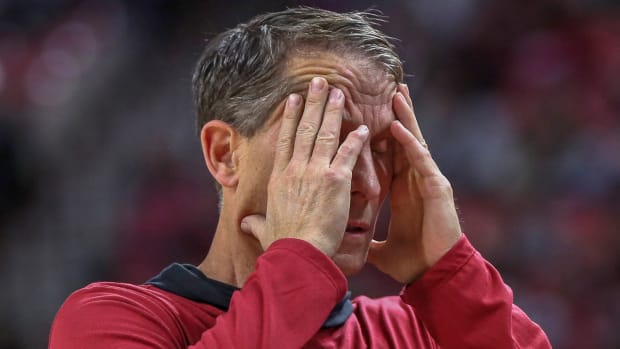 Razorbacks coach Eric Musselman on sidelines against Abilene Christian